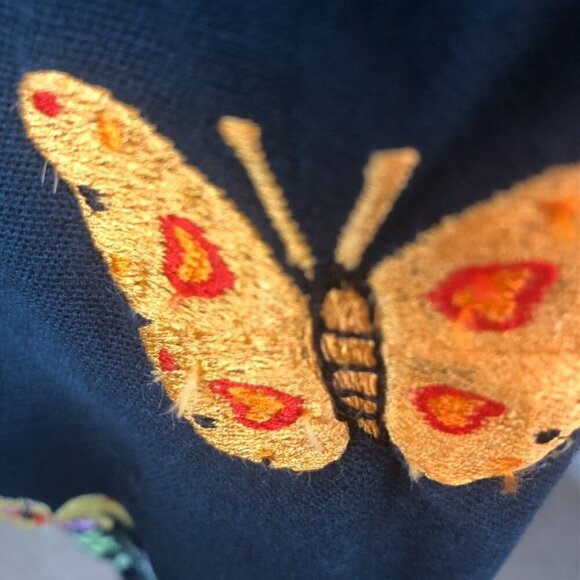 Quacker Factory Womens Black Jacket SZ 1X Embroidered Floral Butterflies *FLAWS* - Picture 7 of 16